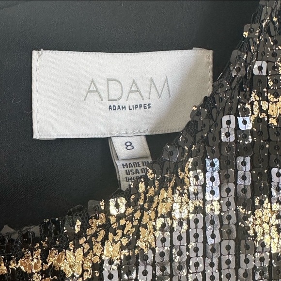 Adam Lippes Occasion Dress, Black and Gold sequined, long sleeve. Size 8 - Picture 4 of 5